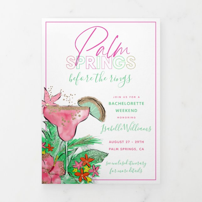 Palm Springs Bachelorette Itinerary  Tri-Fold Invi Invitation (Cover)