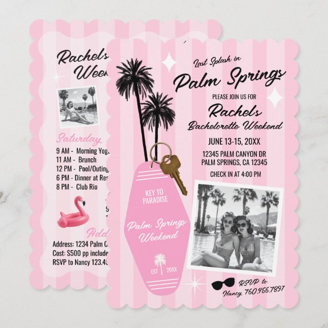 Palm Springs Bachelorette Weekend Getaway (Pink) Invitation (Front/Back)
