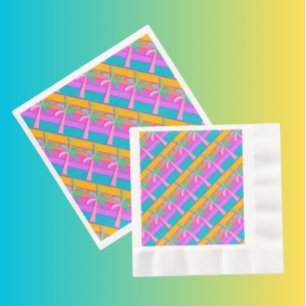 Palm Springs Bold Sunset Stripes Palm Tree Napkin