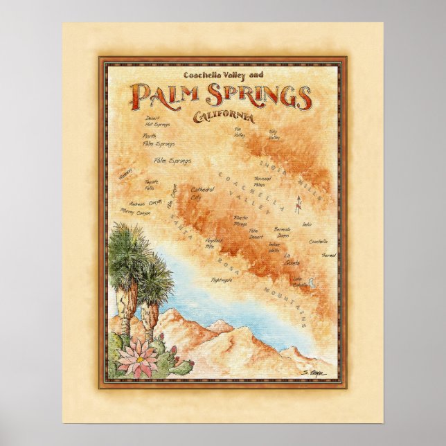 Palm Springs Ca Map Poster (Front)