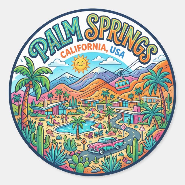 Palm Springs California Classic Round Sticker (Front)