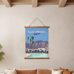 Palm Springs California Pool Hotel Trees Retro Hanging Tapestry