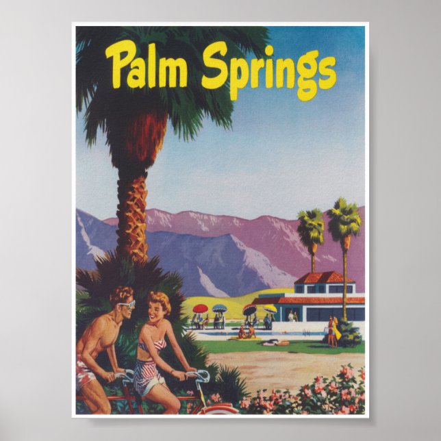 Palm Springs California Retro Vintage Travel Poster (Front)
