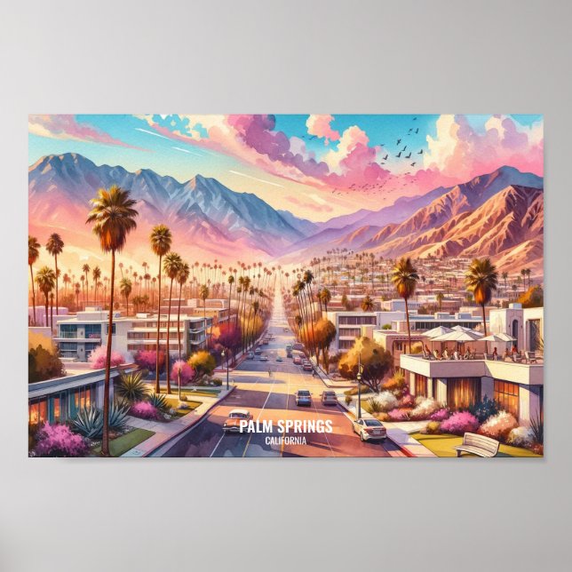 Palm Springs California Travel Places watercolor Poster (Front)