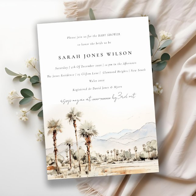 Palm Springs California Watercolor Baby Shower Invitation (Creator Uploaded)