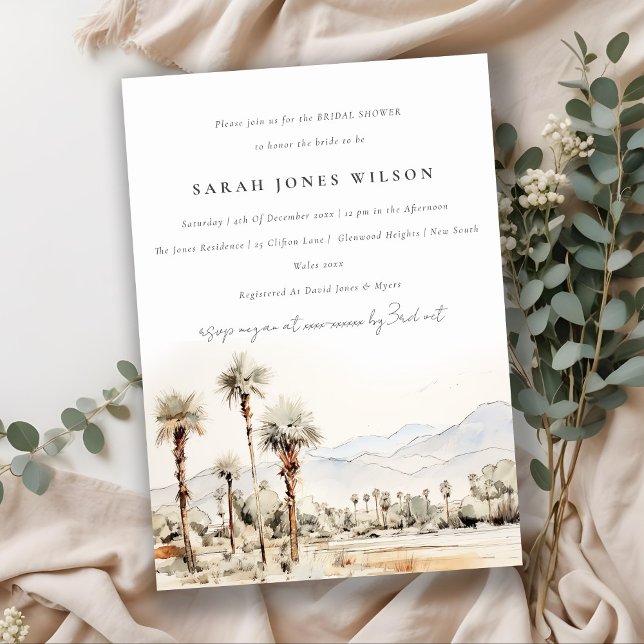Palm Springs California Watercolor Bridal Shower Invitation (Creator Uploaded)