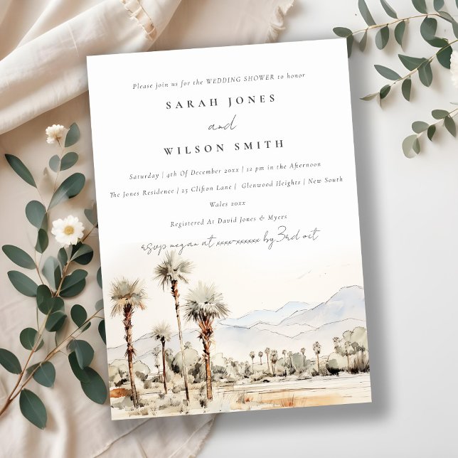 Palm Springs California Watercolor Wedding Shower Invitation (Creator Uploaded)