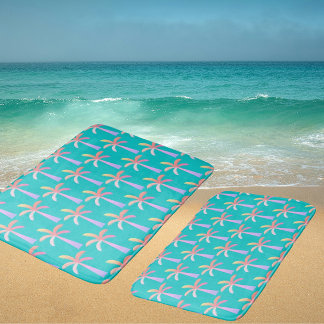 Palm Springs Caribbean Blue Tropical Palm Tree Bath Mat