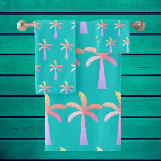 Palm Springs Caribbean Blue Tropical Palm Tree Bath Towel Set