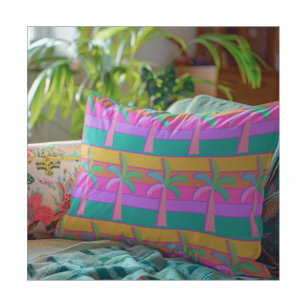 Palm Springs Caribbean Blue Tropical Palm Tree Decorative Cushion