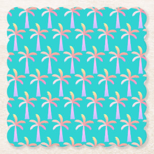 Palm Springs Caribbean Blue Tropical Palm Tree Paper Coaster
