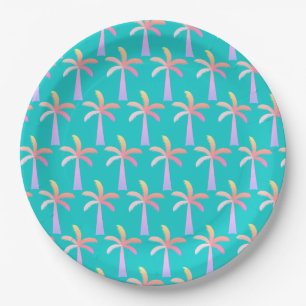  Palm Springs Caribbean Blue Tropical Palm Tree Paper Plate