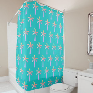  Palm Springs Caribbean Blue Tropical Palm Tree Shower Curtain