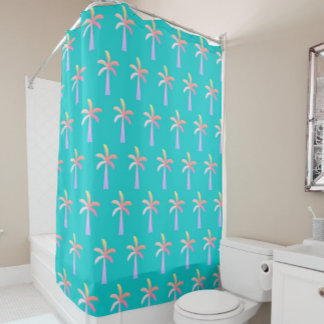 Palm Springs Caribbean Blue Tropical Palm Tree Shower Curtain