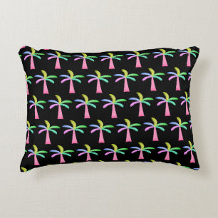 Palm Springs Colourful Palm Trees Black Backgroun Decorative Cushion