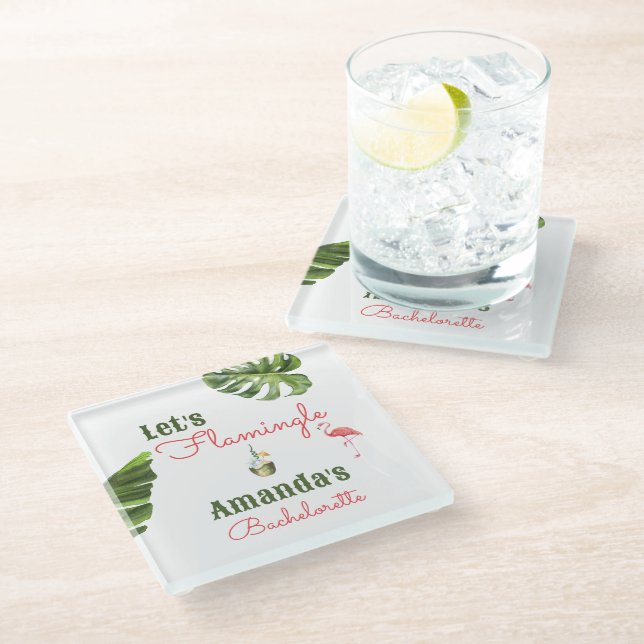 Palm Springs Last Flamingle Bachelorette Party Glass Coaster (Angled)