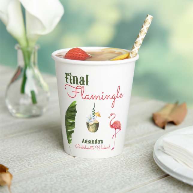 Palm Springs Last Flamingle Bachelorette Party Paper Cups (Insitu)