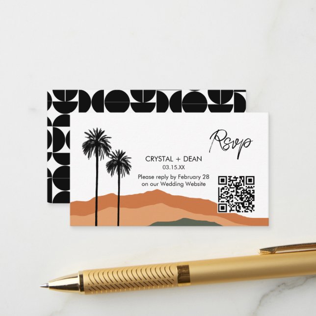 Palm Springs Modern Rsvp Enclosure Card tan/olive (Front/Back In Situ)