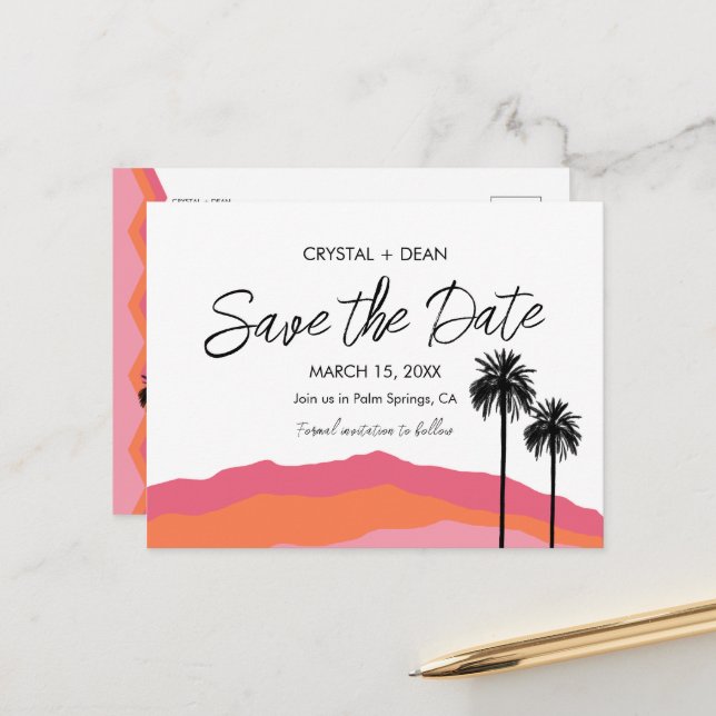 Palm Springs Modern Save the Date Postcard (Front/Back In Situ)