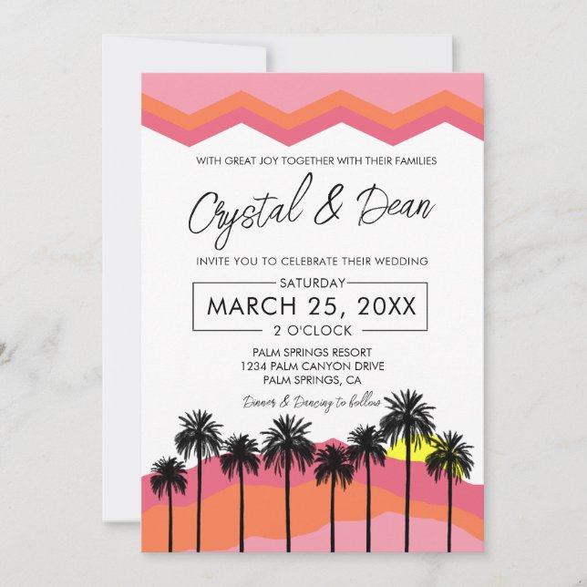Palm Springs Modern Wedding Invitation pink/orange (Front)