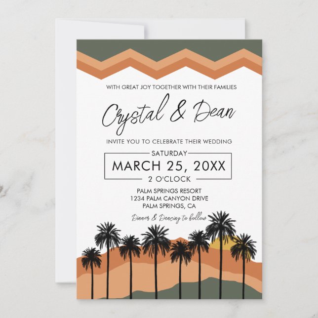 Palm Springs Modern Wedding Invitation tan/olive (Front)