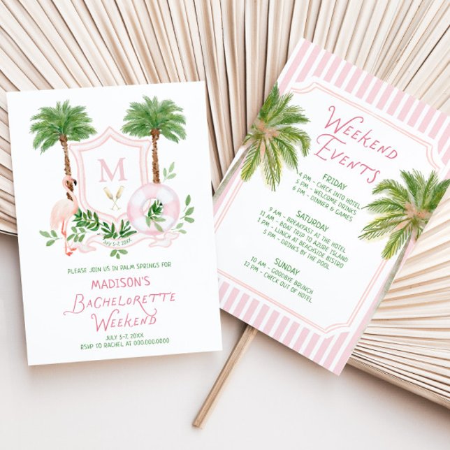 Palm Springs Monogram Crest Bachelorette  Invitation (Creator Uploaded)