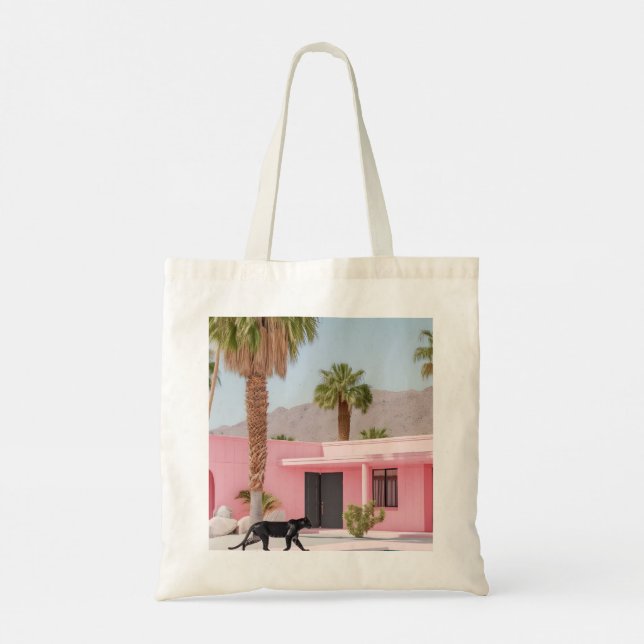 Palm Springs Pink House Tote Bag | Retro Desert  (Back)