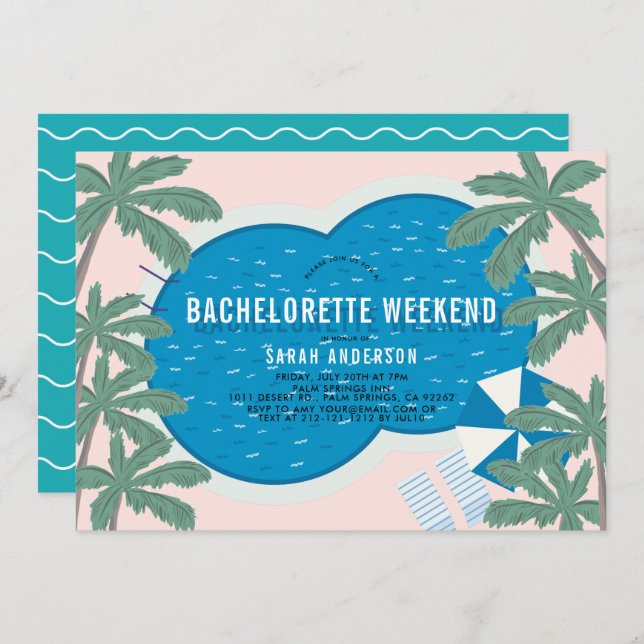 Palm Springs Pool Bachelorette Weekend Itinerary I Invitation (Front/Back)