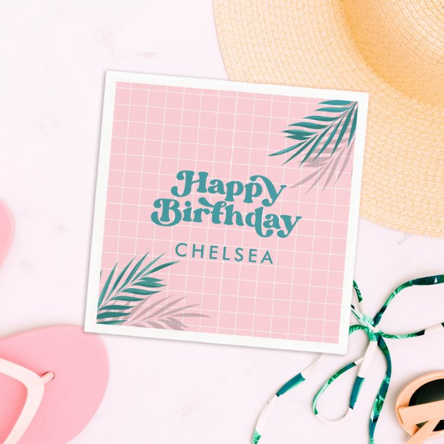 Palm Springs Pool Party Pink Adult Birthday Napkin (palm springs pink pool party napkins)