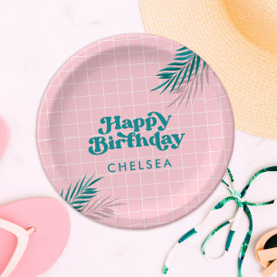 Palm Springs Pool Party Pink Adult Birthday Paper Plate