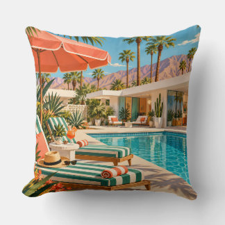 Palm Springs Poolside Retro Mid Century Modern Art Cushion
