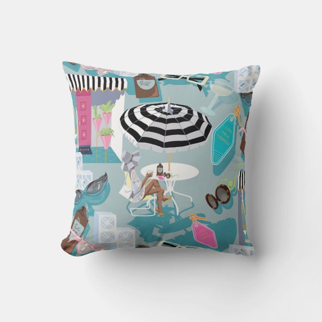 Palm Springs Poolside Retro Resort Throw Pillow (Front)