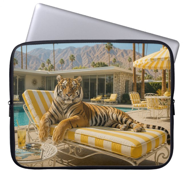 Palm Springs Poolside Tiger Laptop Sleeve (Front)