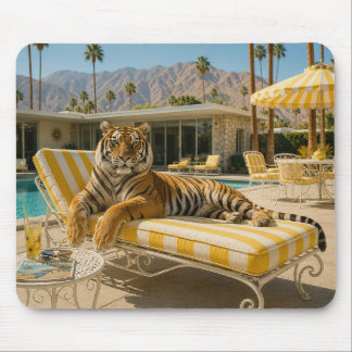 Palm Springs Poolside Tiger Mouse Pad
