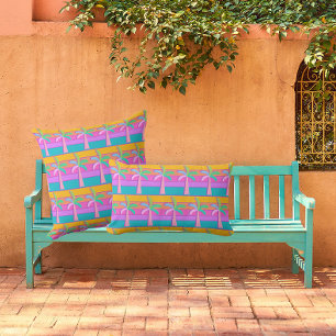  Palm Springs Retro Bold Striped Palm Tree Cushion