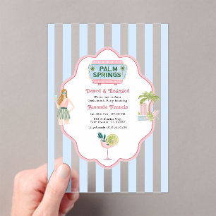 Palm Springs Retro Transparent Bachelorette Party Acrylic Invitations