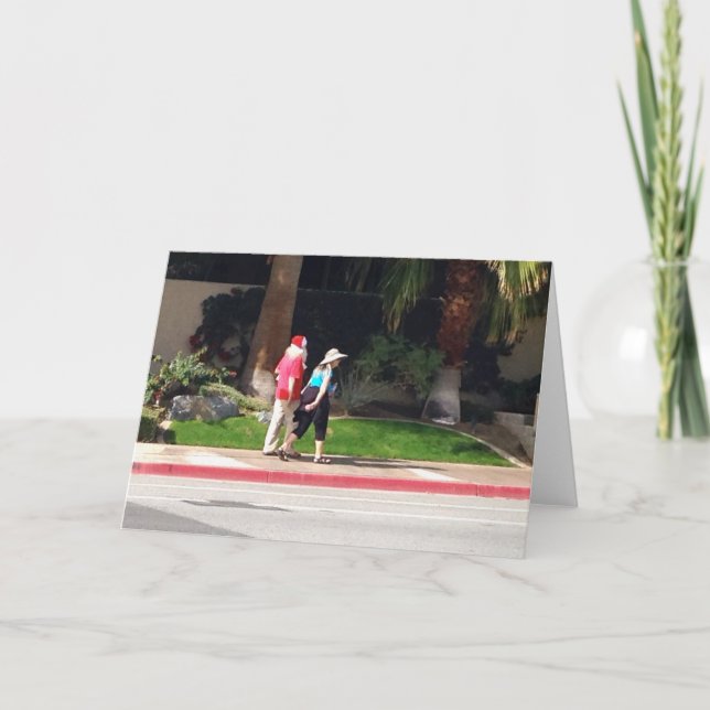 Palm Springs Sidewalk Santa, & Mrs Claus? Holiday Card (Front)