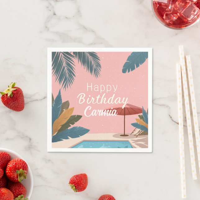 Palm Springs Summer Adult Birthday Party Pink Napkin (Insitu)
