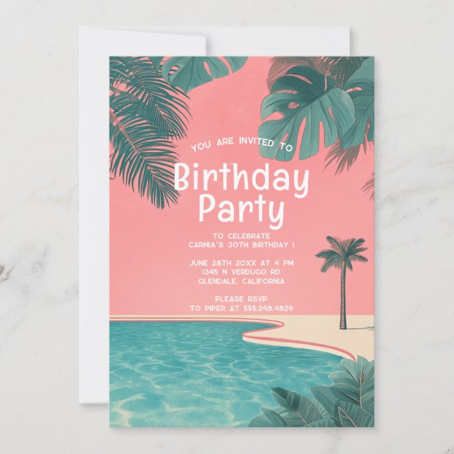 Palm Springs Summer Birthday Party Pink Invitation (Front)