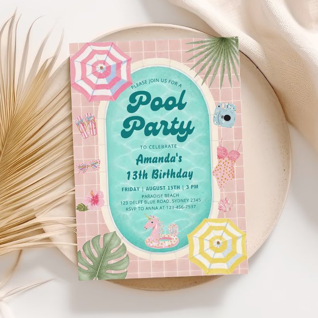 Palm Springs Summer Pool Party Birthday Invitation (Creator Uploaded)