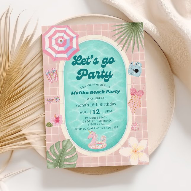 Palm Springs Summer Pool Party Birthday Invitation (Creator Uploaded)
