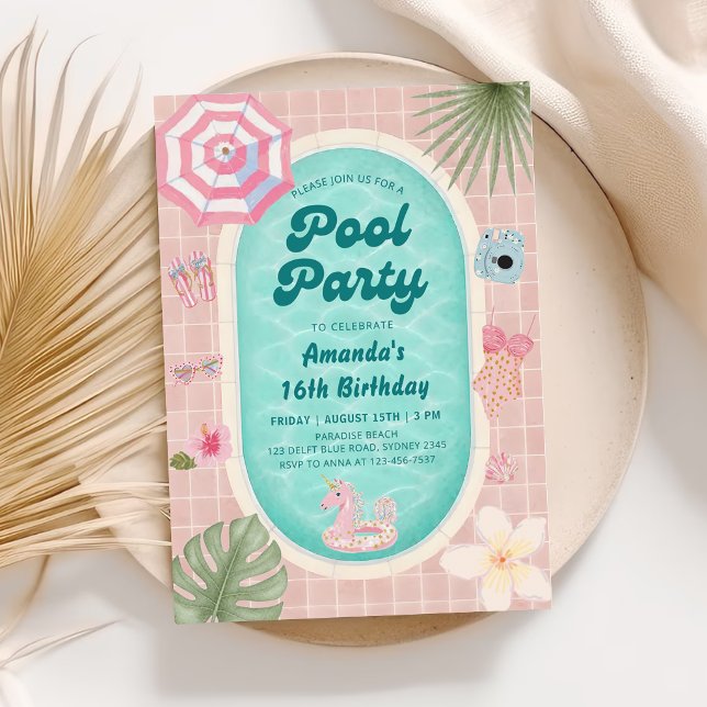 Palm Springs Summer Pool Party Birthday Invitation (Creator Uploaded)