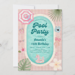 Palm Springs Summer Pool Party Birthday Invitation
