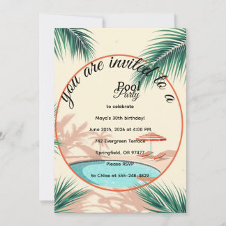 Palm Springs Summer Pool Party Pink Birthday Invit Invitation