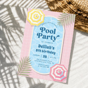 Palm Springs Summer Pool Party Pink Birthday Invitation