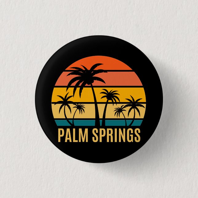 Palm Springs Sunset And Palm Trees Beach  3 Cm Round Badge (Front)