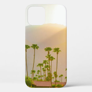 Palm Springs sunset day with mountains and palm tr iPhone 12 Case