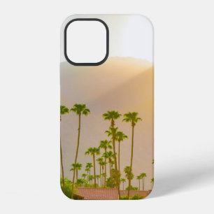 Palm Springs sunset day with mountains and palm tr iPhone 12 Case