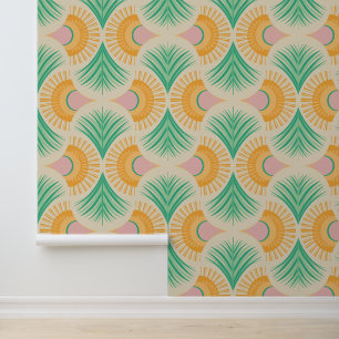 Palm Springs - Sunset Palms Golden Yellow and Gree Wallpaper