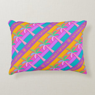 Palm Springs Sunset Stripes Colourful Palm Trees  Decorative Cushion